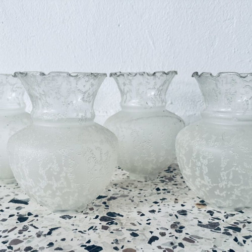 Vintage glass lampshades set used, matte with embossed design