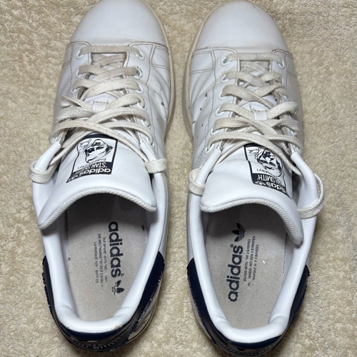 Adidas Stan Smith sneakers used, white with blue details, size 46.5