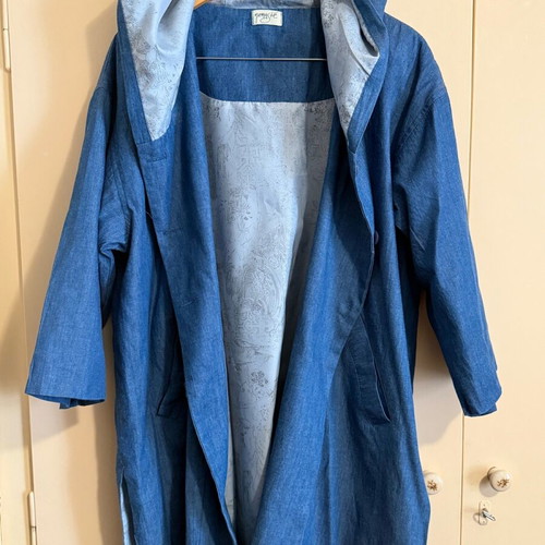 Namaste trench coat used in denim color with lining and hood