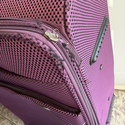 XL Suitcase used, large fabric travel bag purple