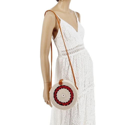 Rattan shoulder bag beige with red new