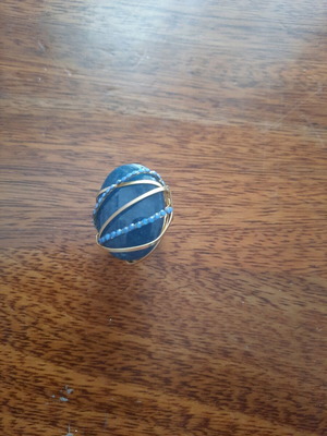 Handmade ring with blue semi-precious stone and Swarovski new