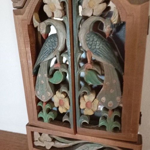 Woodcarved mirror by Antonis Roussos, Parian artist, 27x14 cm