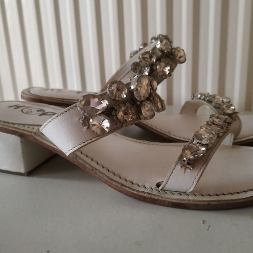 Lavorazione Artigiana leather sandals with rhinestones used, size 37 white