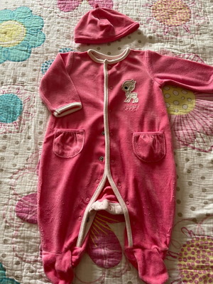 Mothercare velour suit and hat like new, fuchsia pink