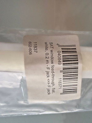 Sat Window Feed-Through Cable 20cm New, F Jack to F Jack