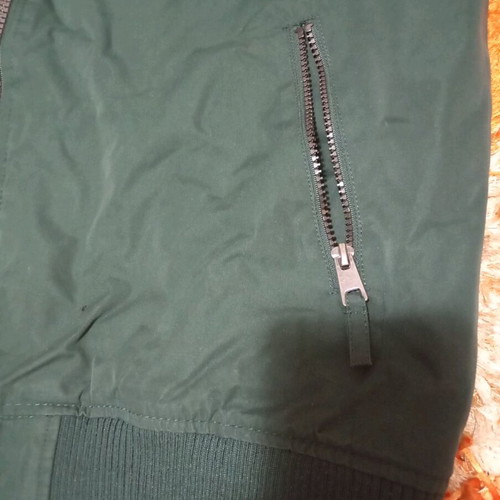 Khaki jacket with fur hood, size large, like new