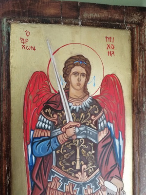 Αγιογραφία Αρχάγγελος Μιχαήλ χειροποίητη μεταχειρισμένη με αυγό 2014