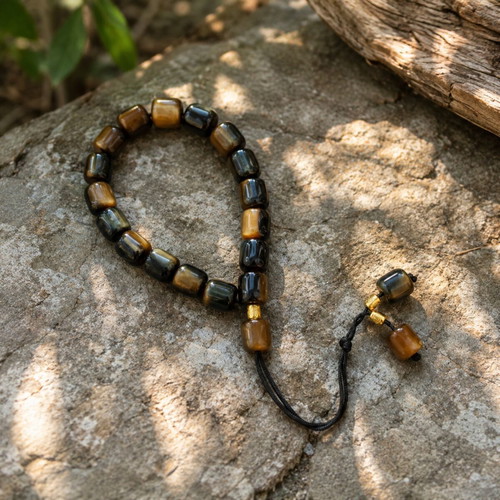 Handmade Resin Komboloi ZA03-002 Black with Gold Shades like new