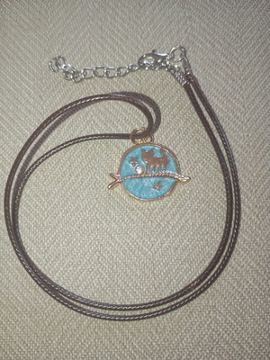 Metal pendant with cat new, turquoise and gold color