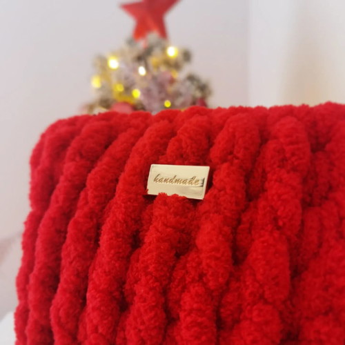 Handmade knitted toiletry bag new red