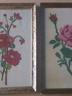 Flowers and Rose handmade knitted art with frames used