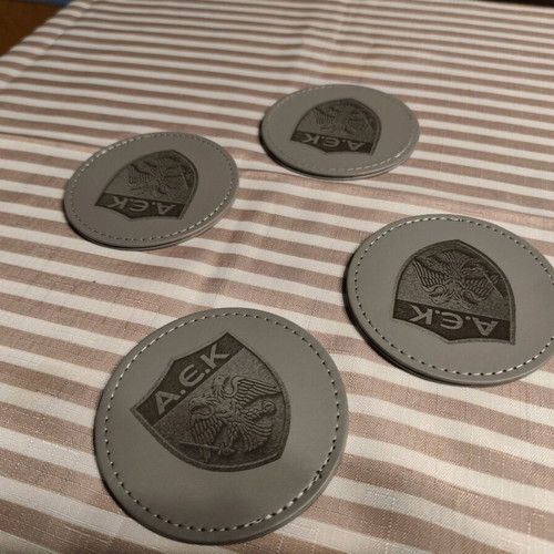 AEK coaster set made of leatherette with laser engraving, new, 4 pieces