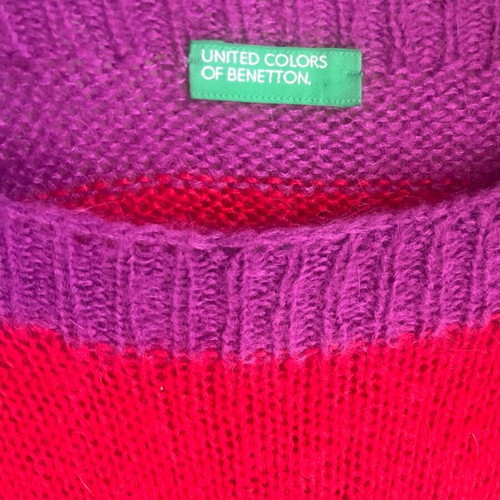 Wool striped Benetton sweater new, size S, red and purple