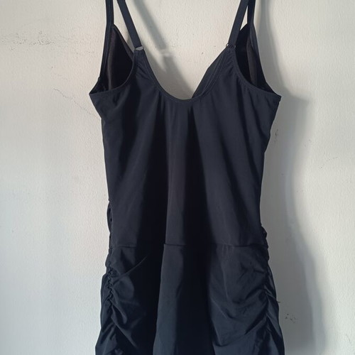 One-piece swimsuit with skirt-like bottom, black, XL