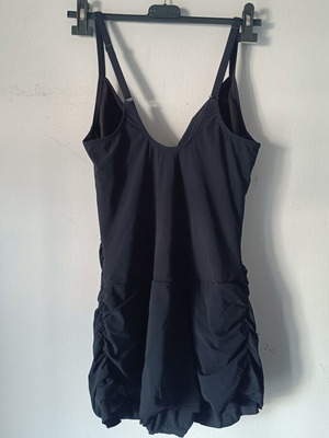 One-piece swimsuit with skirt-like bottom, black, XL