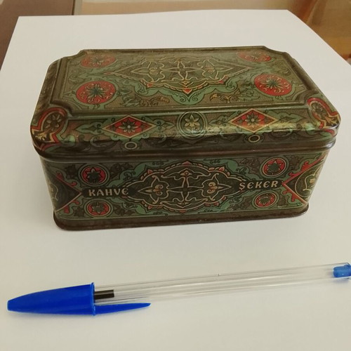 Vintage Oriental Metal Box for Coffee and Sugar used, Turkish Interwar