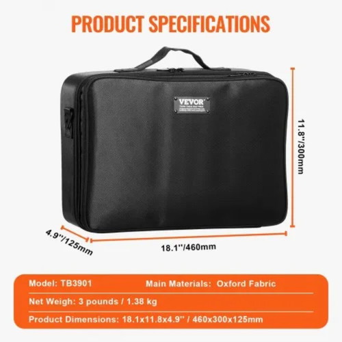 VEVOR Makeup Train Case Large 3-Tier Storage with Handle and Strap