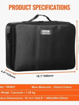 VEVOR Makeup Train Case Large 3-Tier Storage with Handle and Strap