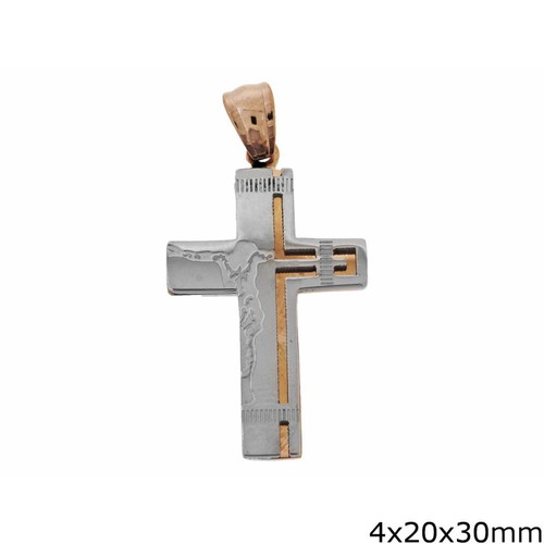 Steel cross pendant with crucifix new, black engraving
