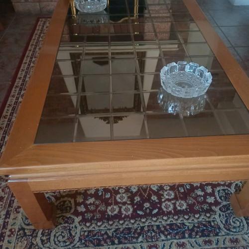Large rectangular living room table new, solid oak wood with crystals