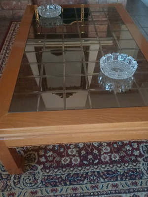 Large rectangular living room table new, solid oak wood with crystals