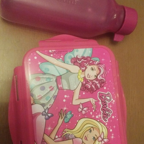 Tupperware water bottle and Barbie food container like new set