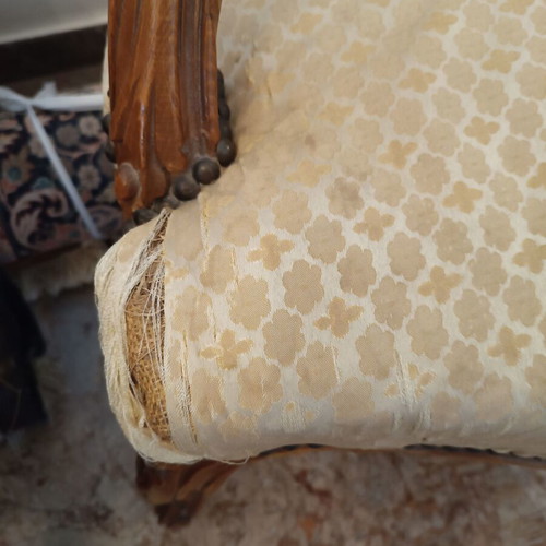 Chair solid wood classic carved used, needs upholstery repair