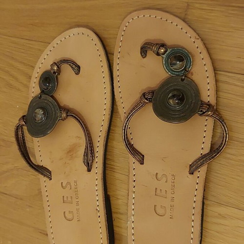 Women's leather sandals size 37 used with metal and stones