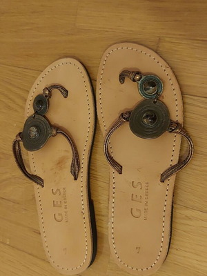 Women's leather sandals size 37 used with metal and stones