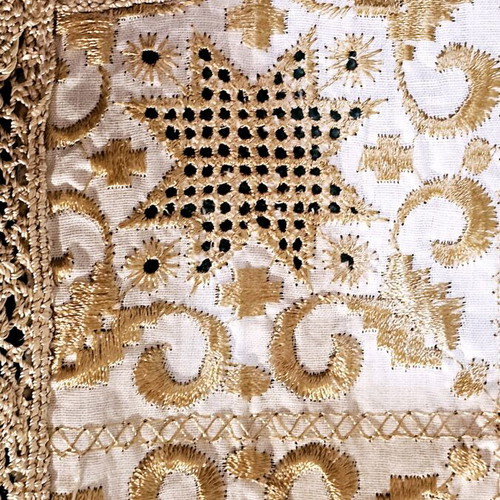 Handmade embroidered rectangular tablecloth with lace, like new