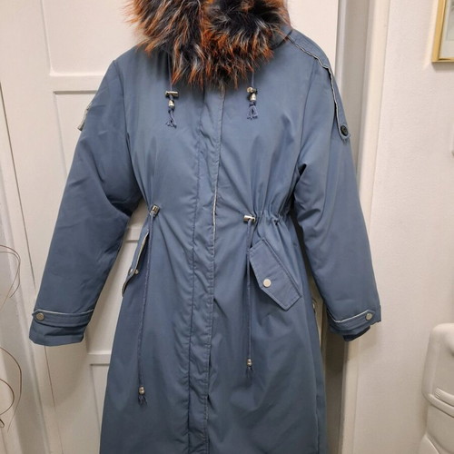 Parka jacket new with removable artificial fur lining blue