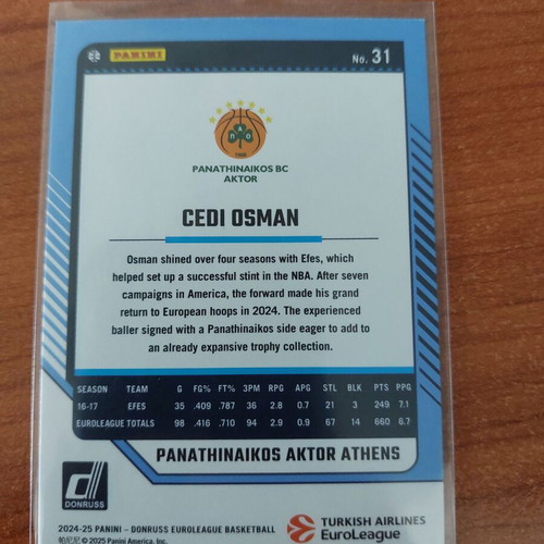 2024-25 Panini Donruss Euroleague Cedi Osman Purple Collectible Card like new