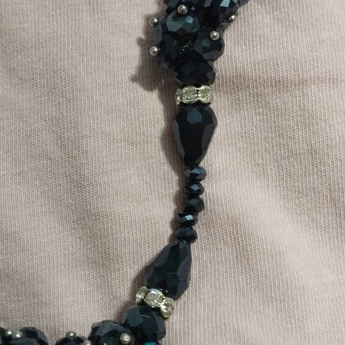 Vintage black blue necklace with beads and sparkling details, like new