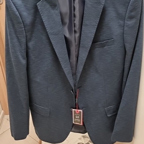 Lazarini suit jacket new, blue, size L, 85% wool, 15% viscose