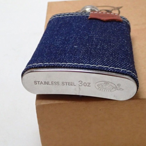 Don Ramos 1950 Founded Lighter and Hip Flask with Denim Wrap and Case new