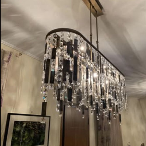 Ceiling pendant chandelier like new with crystals in gold and brown tones