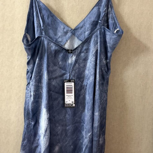 ASOS satin mini dress with zip, blue denim print