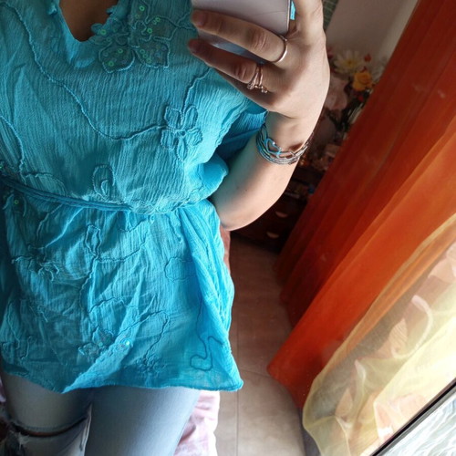 Sequin blouse new, turquoise, size L