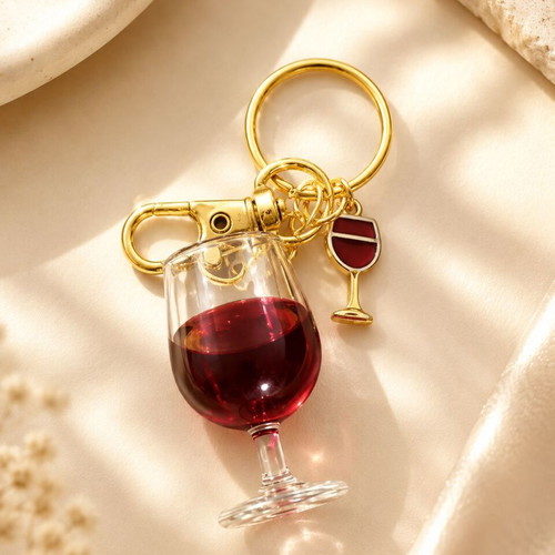 Mini Keychain Wine O'Clock 3D Red Wine Glass with Charm new