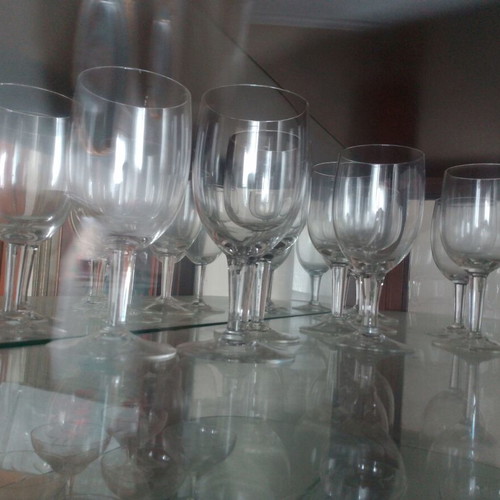 Crystal stemmed glasses like new, set of ten large and ten small