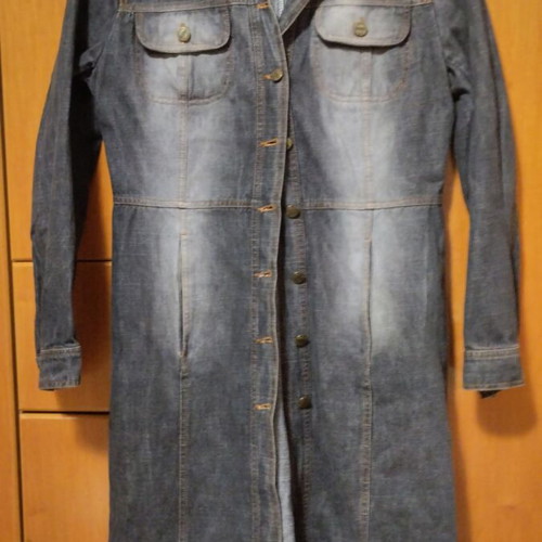 Long denim trench coat used, faded style, size M