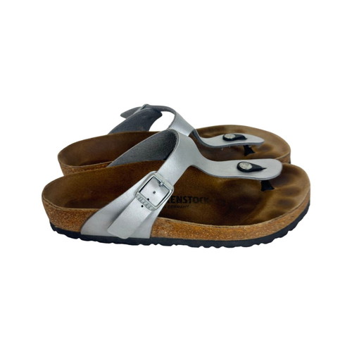Birkenstock Gizeh Silver Birko-Flor Sandals size 39 used
