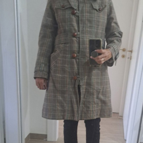 Fornarina plaid coat like new, brown with green details, size L