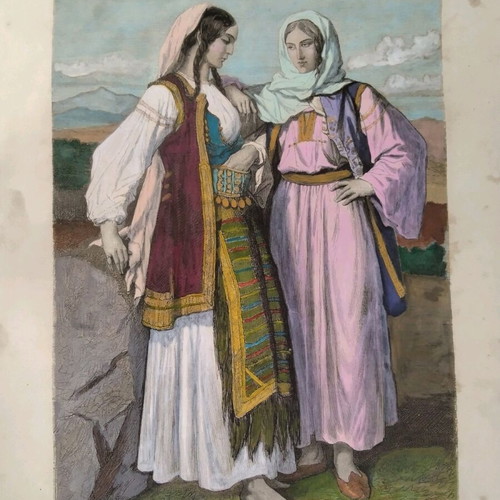 Greek women of Thessaly used hand-colored woodcut 1860