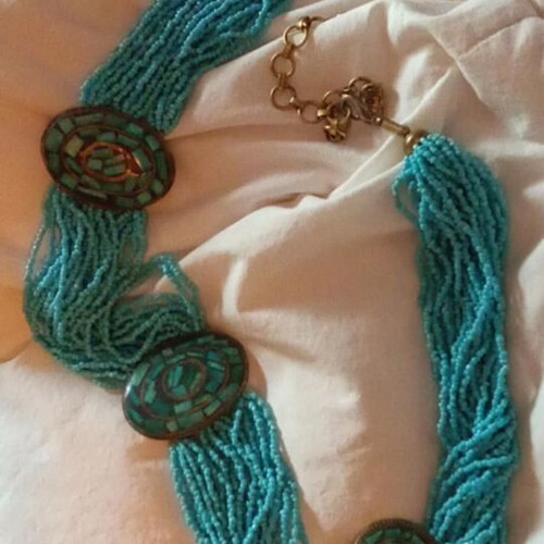 Boho belt with turquoise beads and bronze elements adjustable, new