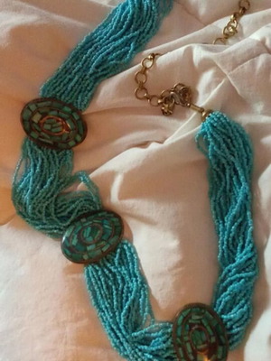 Boho belt with turquoise beads and bronze elements adjustable, new