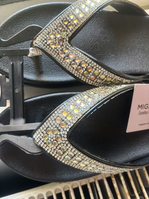 Migato flip flops new with studs black and gold size 39