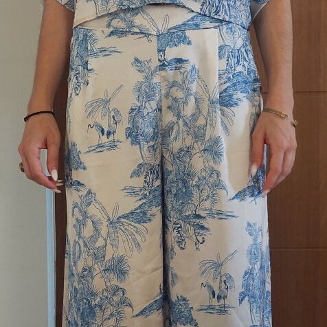 Summer set cropped shirt and high-waisted zip culottes new, tropical print
