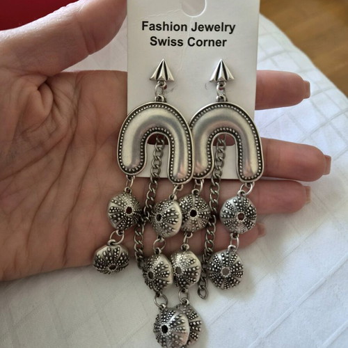 Steel earrings new, 11.5cm length, silver color